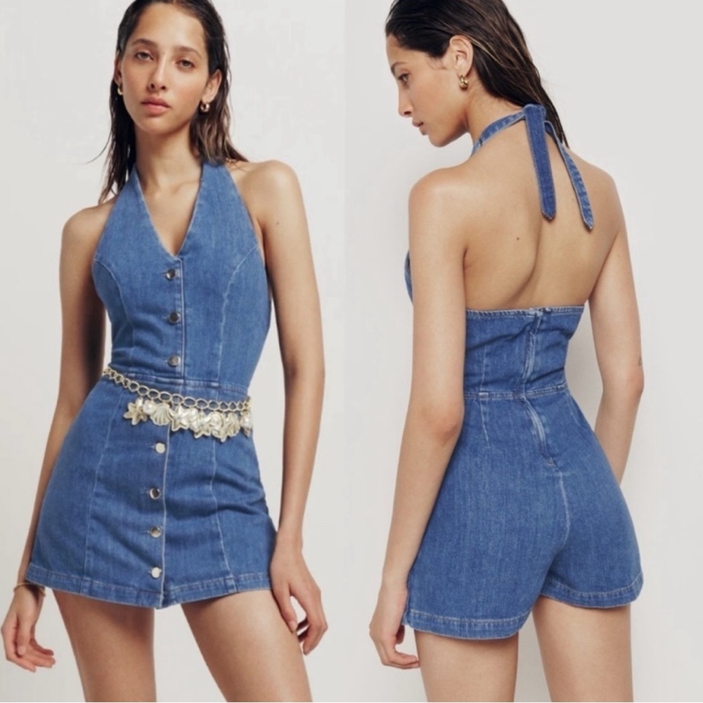 Reformation Pamela Halter Denim Mini Dress Size 6